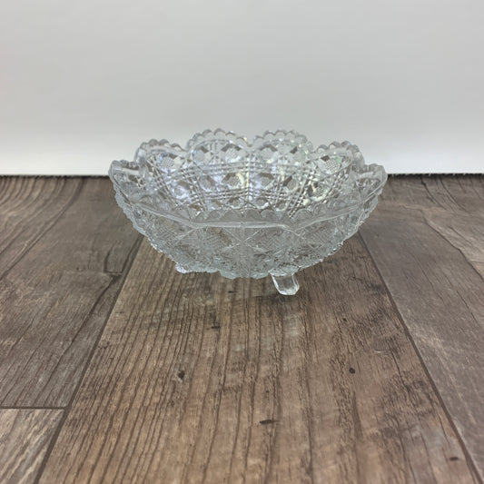 EAPG Pressed Glass Bowl with Crosshatched Hexagon Pattern