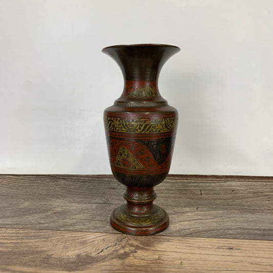 Vintage Brass Urn with Coloured Enamel