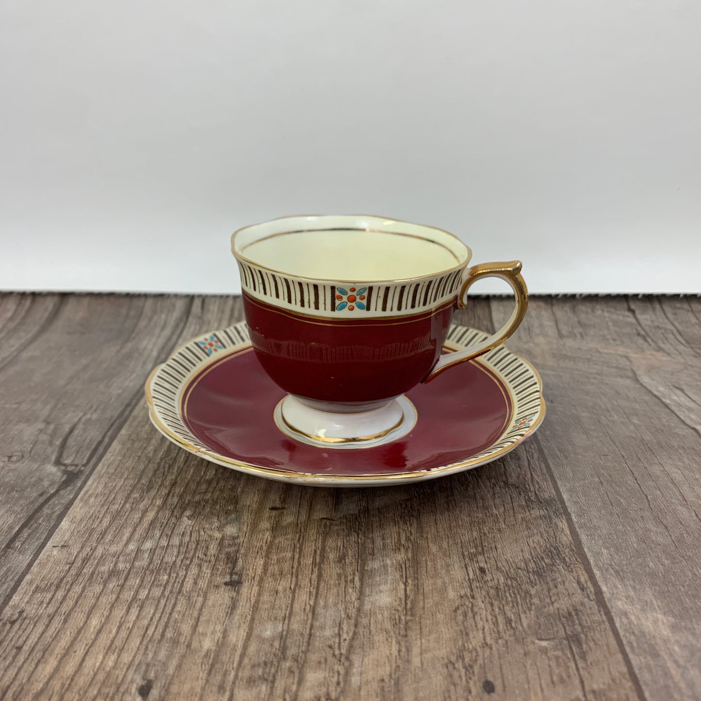 Burgundy Hand Painted Royal Albert Tea Cup, Gifts for Mom, Hand Painted Vintage Teacup
