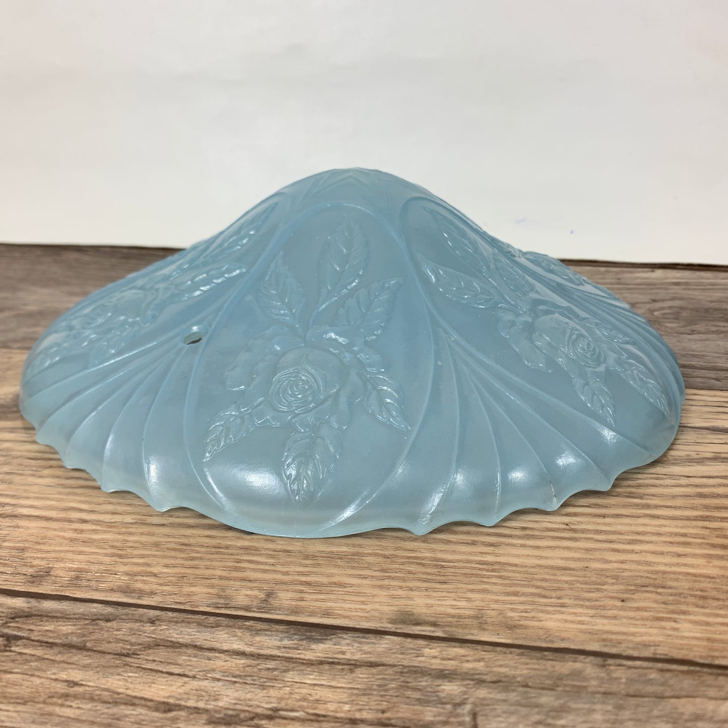 Antique Glass Lamp Shade, Blue 3 Hole Light Cover with Raised Floral Pattern