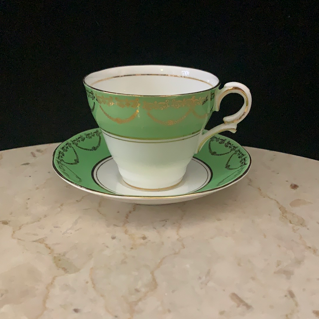 Green and Gold Vintage Bone China Tea Cup Salisbury China Vintage Teacup