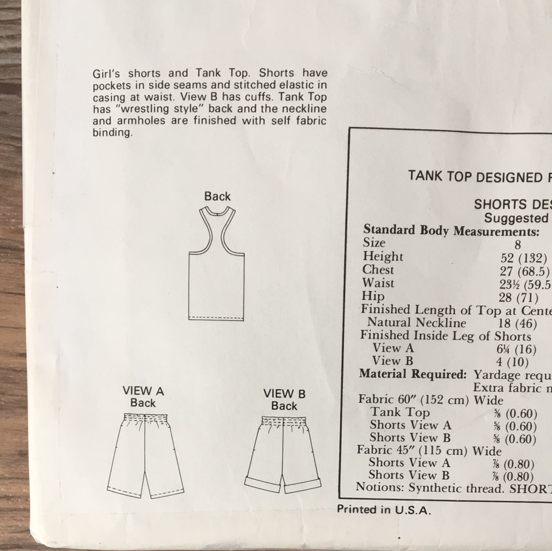 Girls Summer Shorts Tank Top Sewing Pattern Size 8 to 14 Kwik Sew 1614