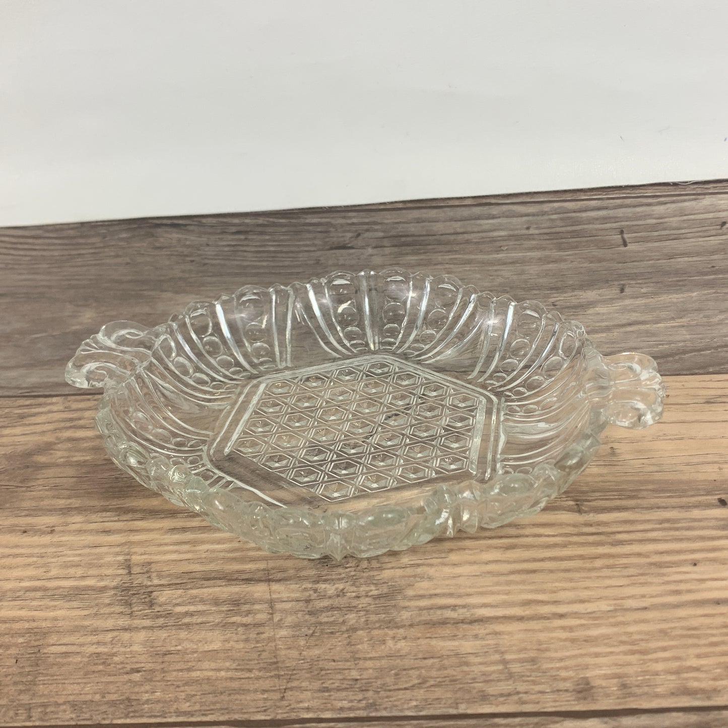 Scroll Handle Dish with Waffle Pattern Center