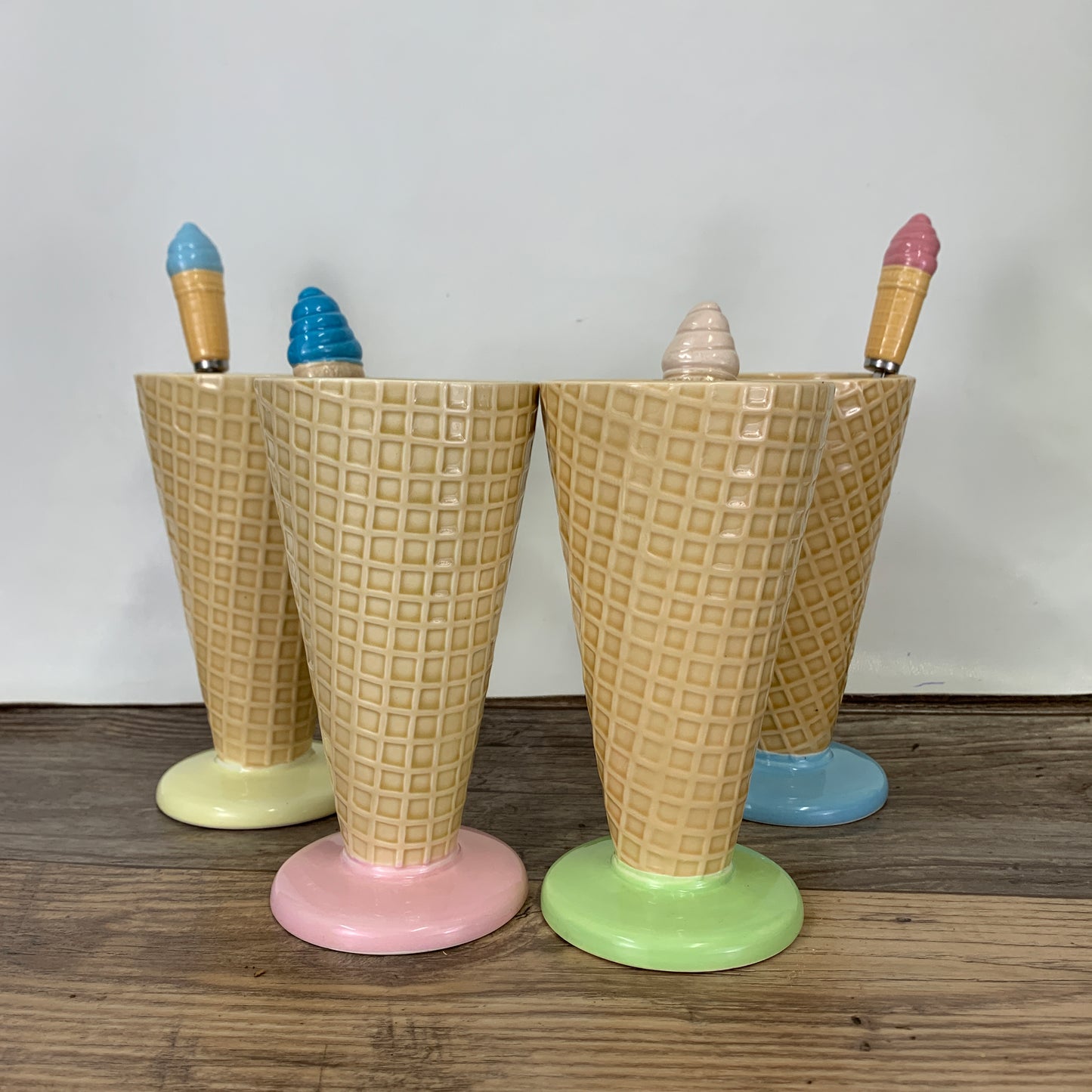 Ceramic Ice Cream Sundae Cups, Made in Japan Colourful Waffle Cups
