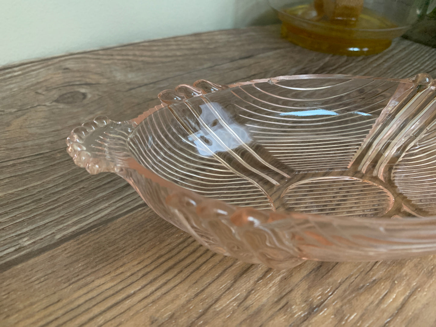 Pink Depression Glass Oval Dish with Beaded Handles Vintage Glass Jewelry Dish Catch All