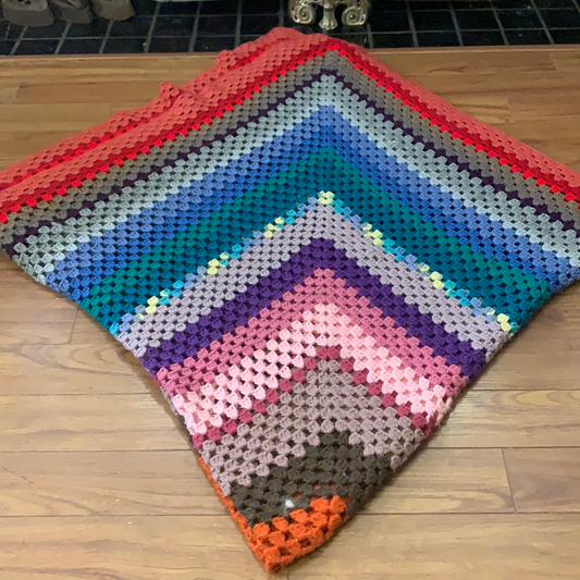 Vintage Crochet Blanket Large Colourful Granny Square Afghan
