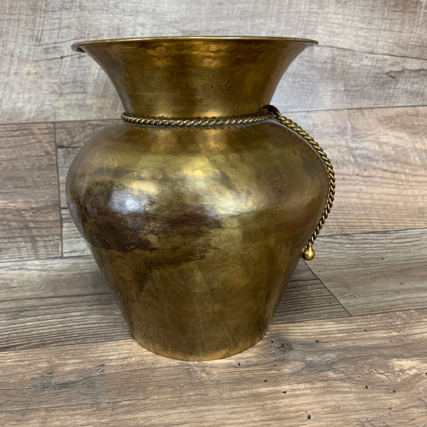 Large Brass Vase with Rope Accent