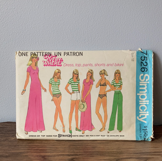 Misses Maxi Dress Top Pants Shorts and Bikini Vintage Sewing Pattern Size 12 Simplicity 7526