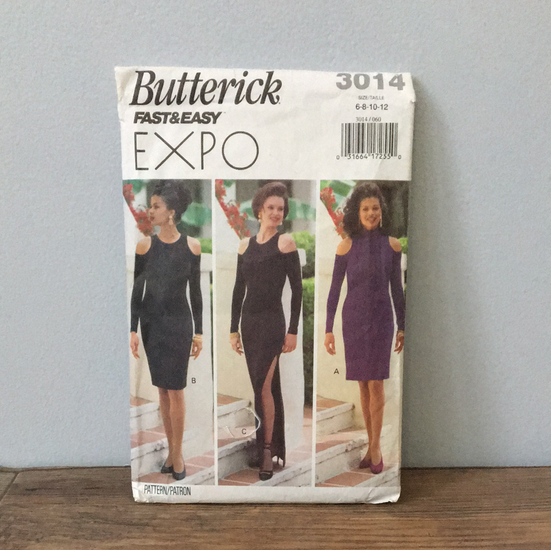 Close Fitting Dress Pattern with Cut Out Shoulders, Cold Shoulder Dress Sewing Pattern Size 6-12 Butterick 3014