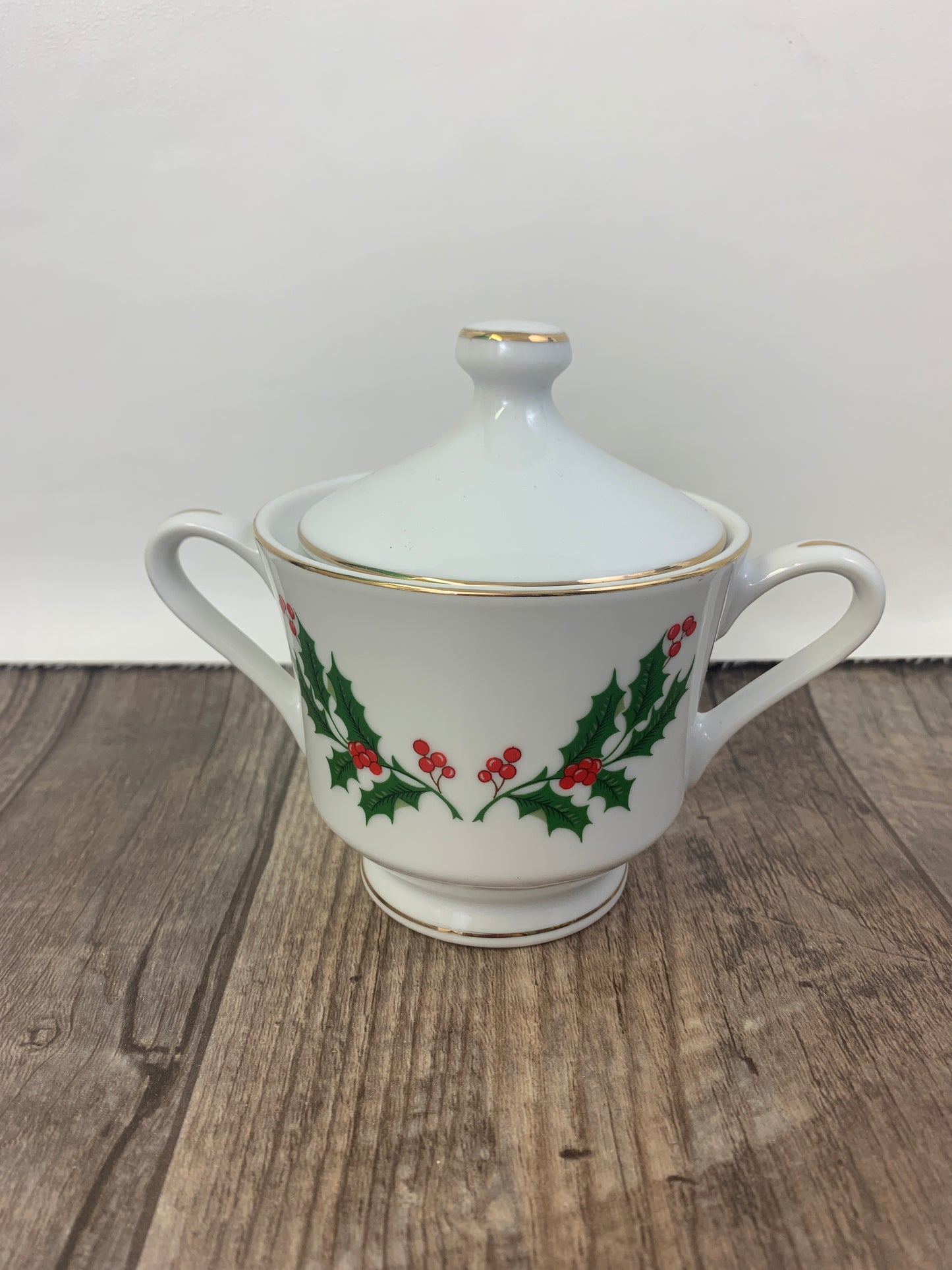 Holly Pattern Cream and Sugar Made in Japan Fine Bone China Cream and Sugar set Vintage Christmas Serving Set