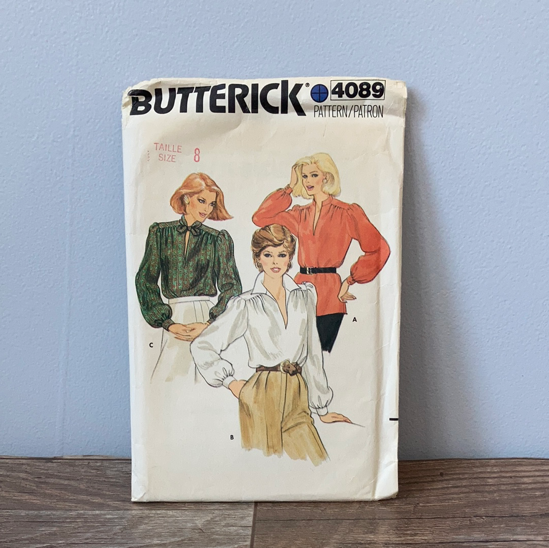 Ladies Long Sleeve Blouse Vintage Sewing Pattern Size 8 Butterick 4089
