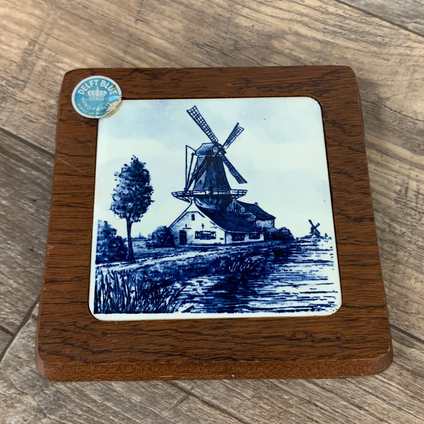 Blue and White Vintage Trivet Delft Blue Ceramic Tile Trivet, Hand Painted Made in Holland