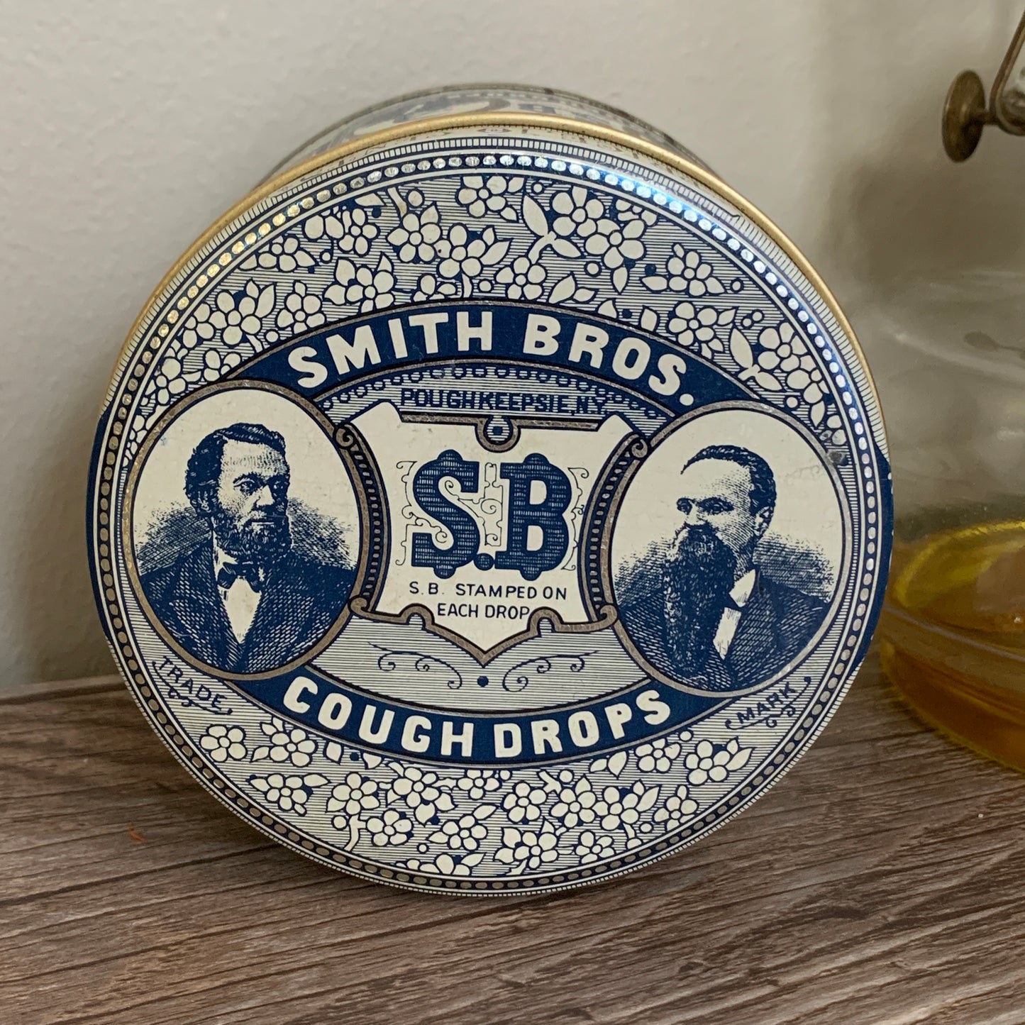 Smith Bros Cough Drop Vintage Tin Blue and White Vintage Home Decor