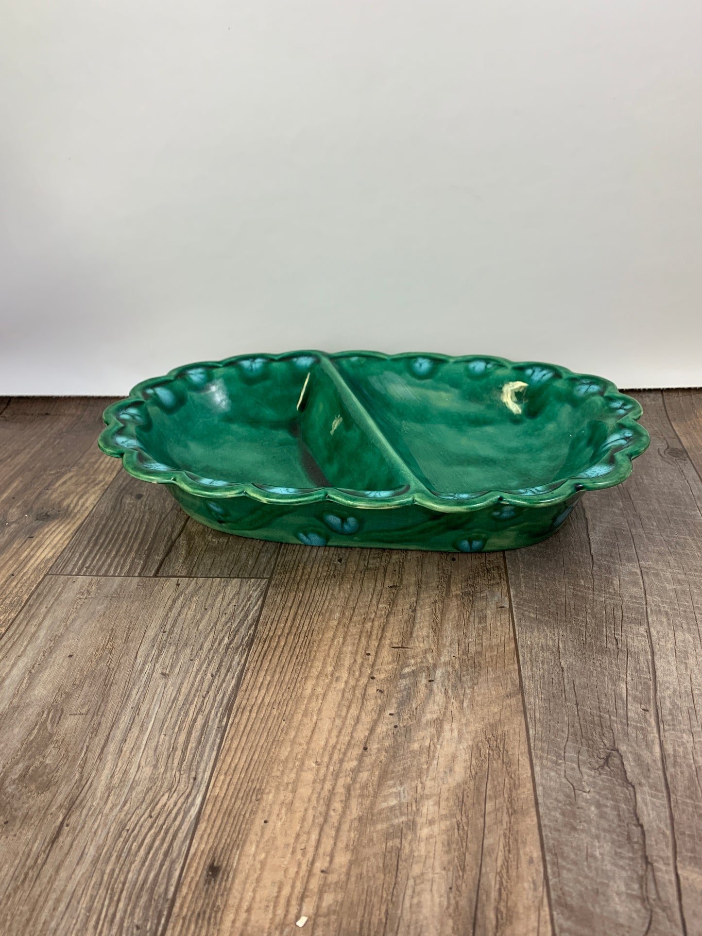 Vintage Ceramic Serving Dish Green Ceramic Divided Console Dish