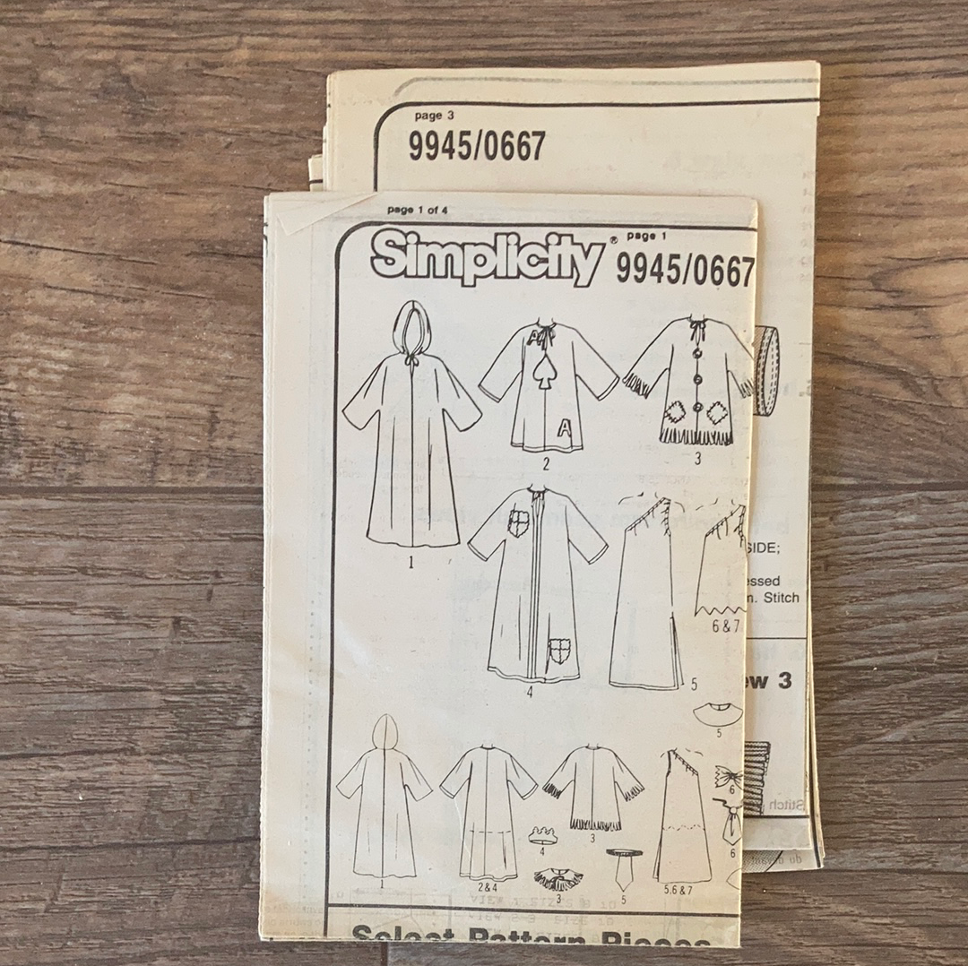Unisex Kids and Adults Costumes Robe Dress Top Sewing Pattern All Sizes Simplicity 9945