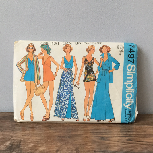 Ladies Bathing suit Wrap skirt Cover up Vintage Sewing Pattern Size 10 Simplicity 7497