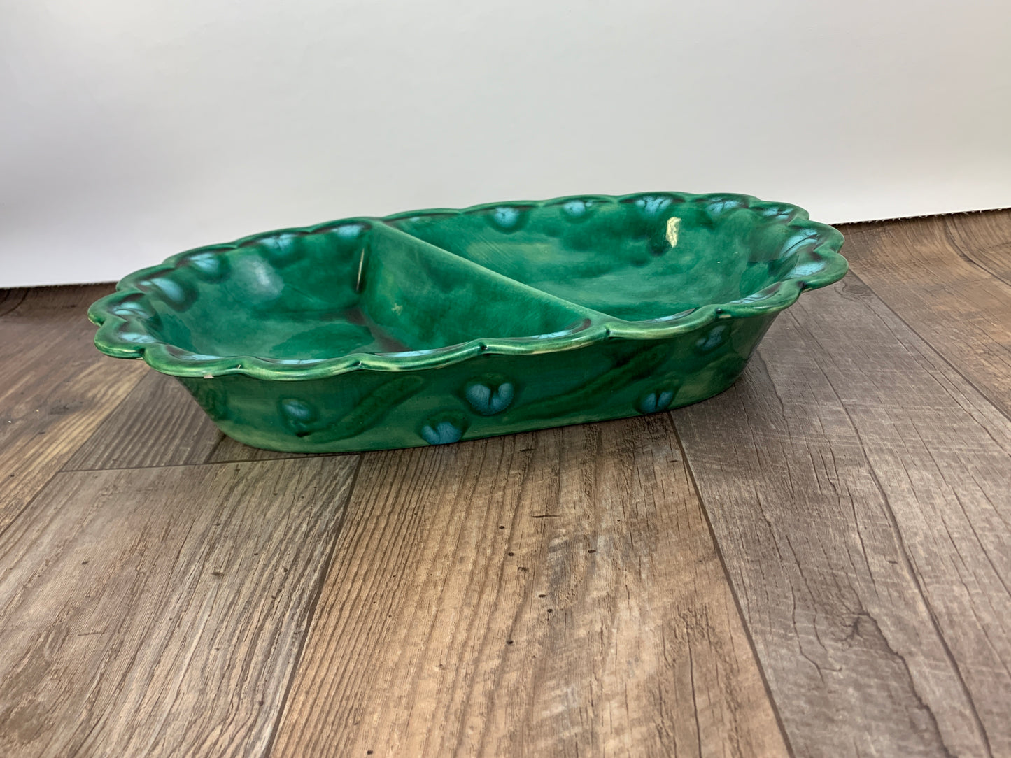 Vintage Ceramic Serving Dish Green Ceramic Divided Console Dish