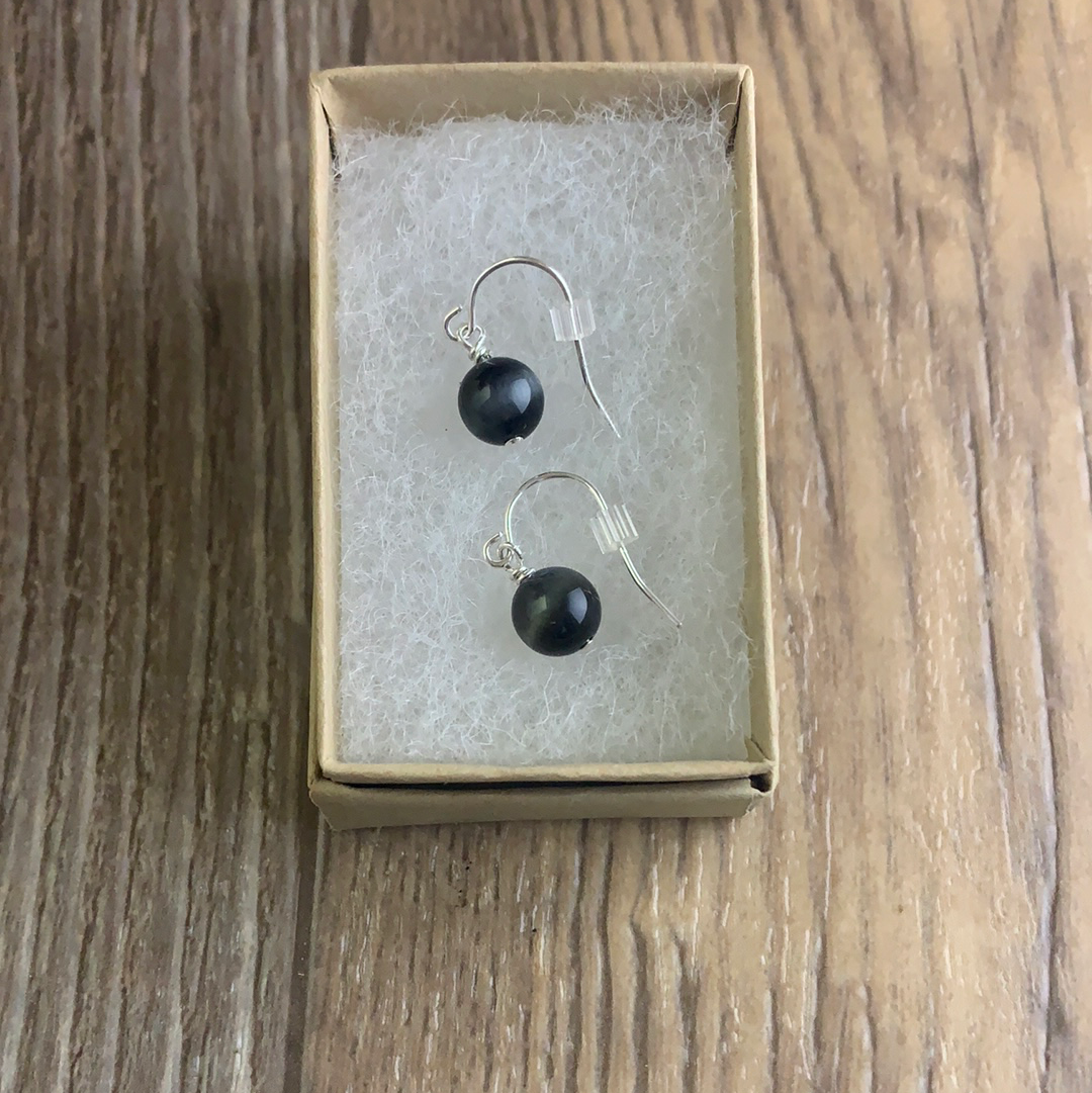 Blue Tiger Eye Gemstone Earrings on Sterling Silver Ear Hooks