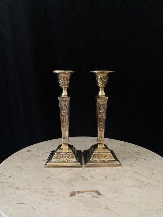 Vintage Shabby Chic Candlesticks Pair of EP Brass Candle Holders Vintage Home
