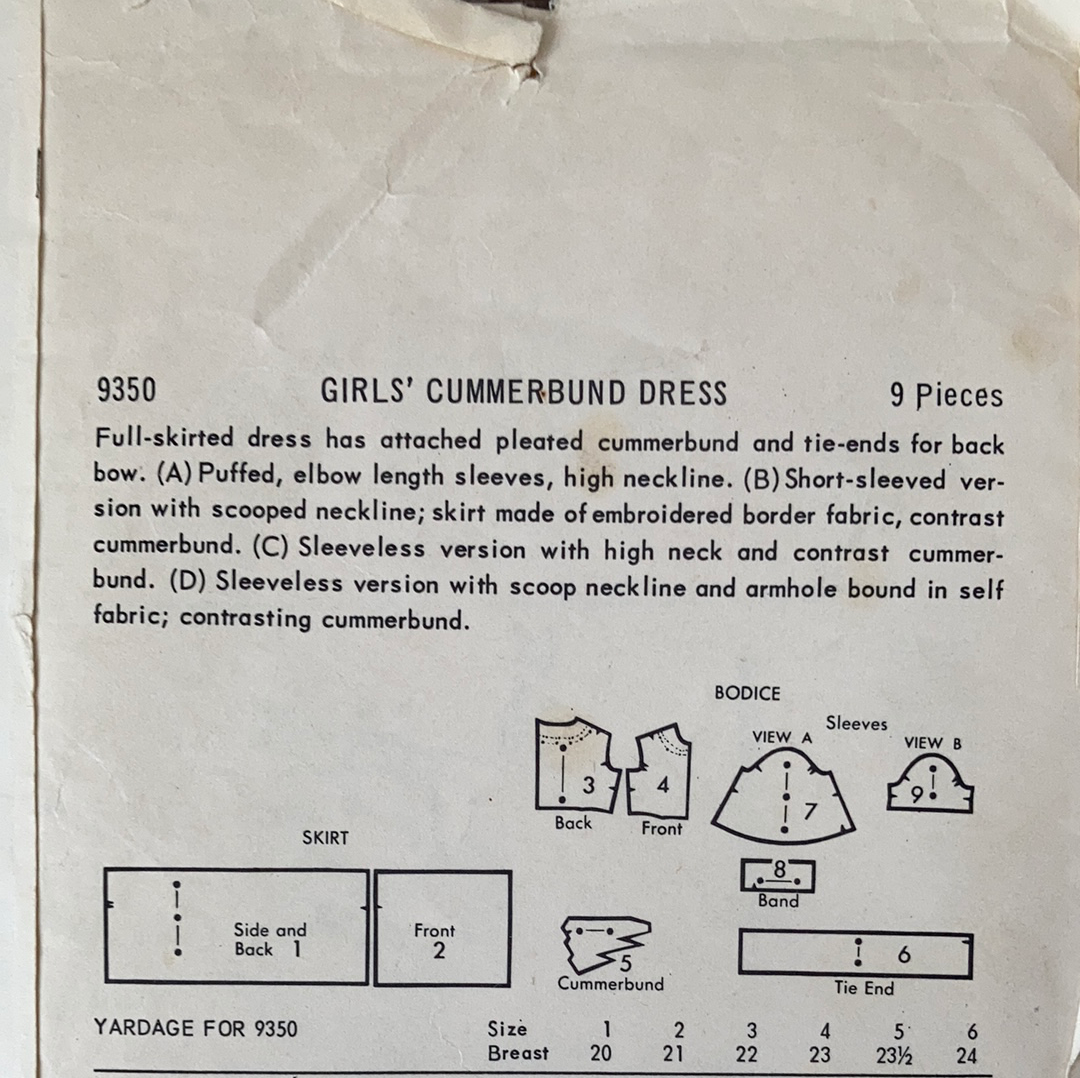 Girls Cummerbund Dress Vintage Sewing Pattern Size 6 Butterick 9350