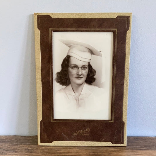 Portrait of a Young Female Graduate Vintage Black and White Photograph Framed