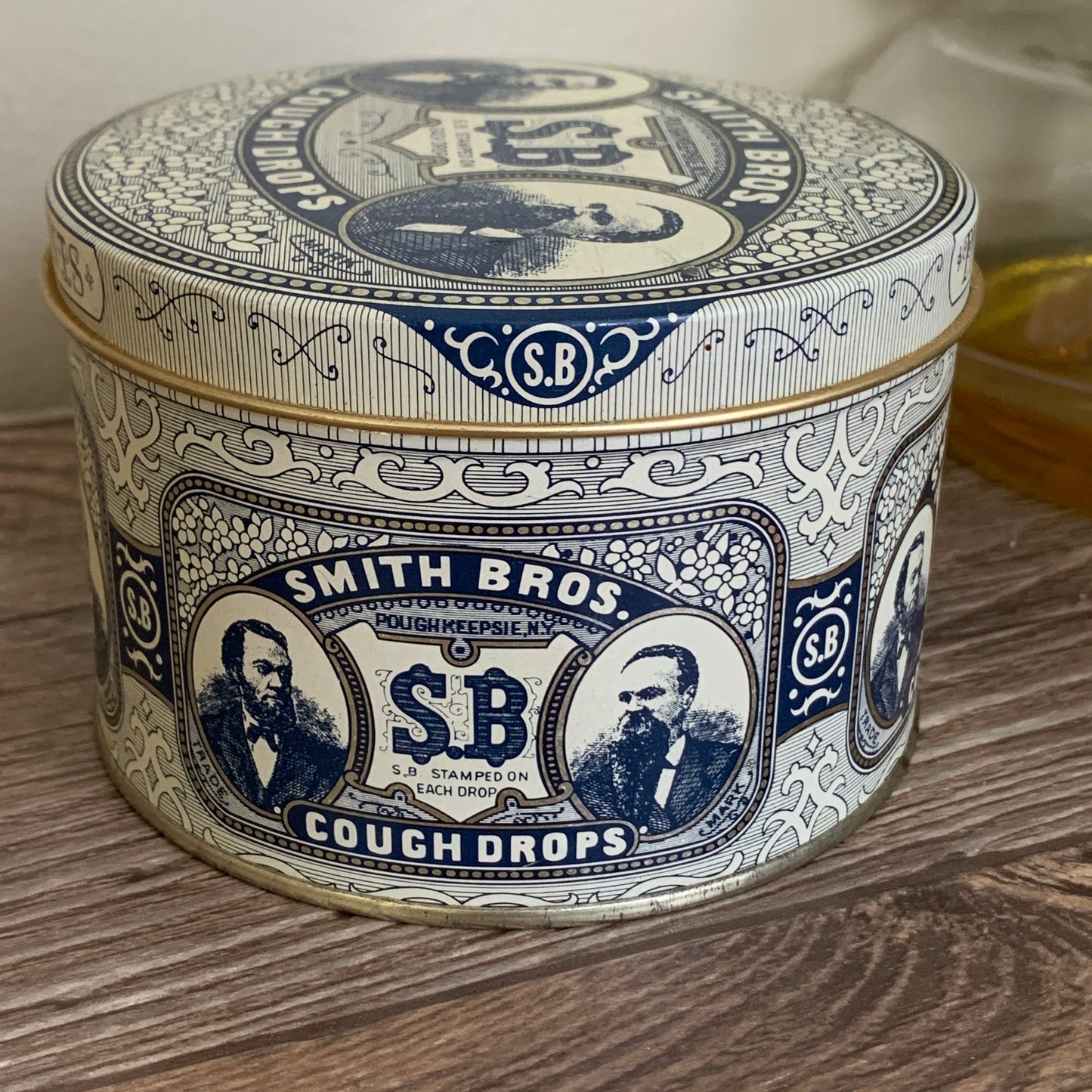 Smith Bros Cough Drop Vintage Tin Blue and White Vintage Home Decor