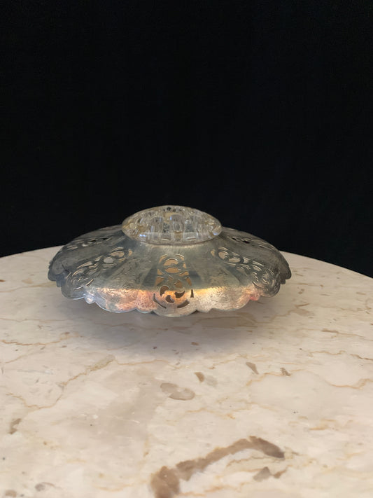 Silver Plated Vase  w/ Frog Vintage Silver Home Decor