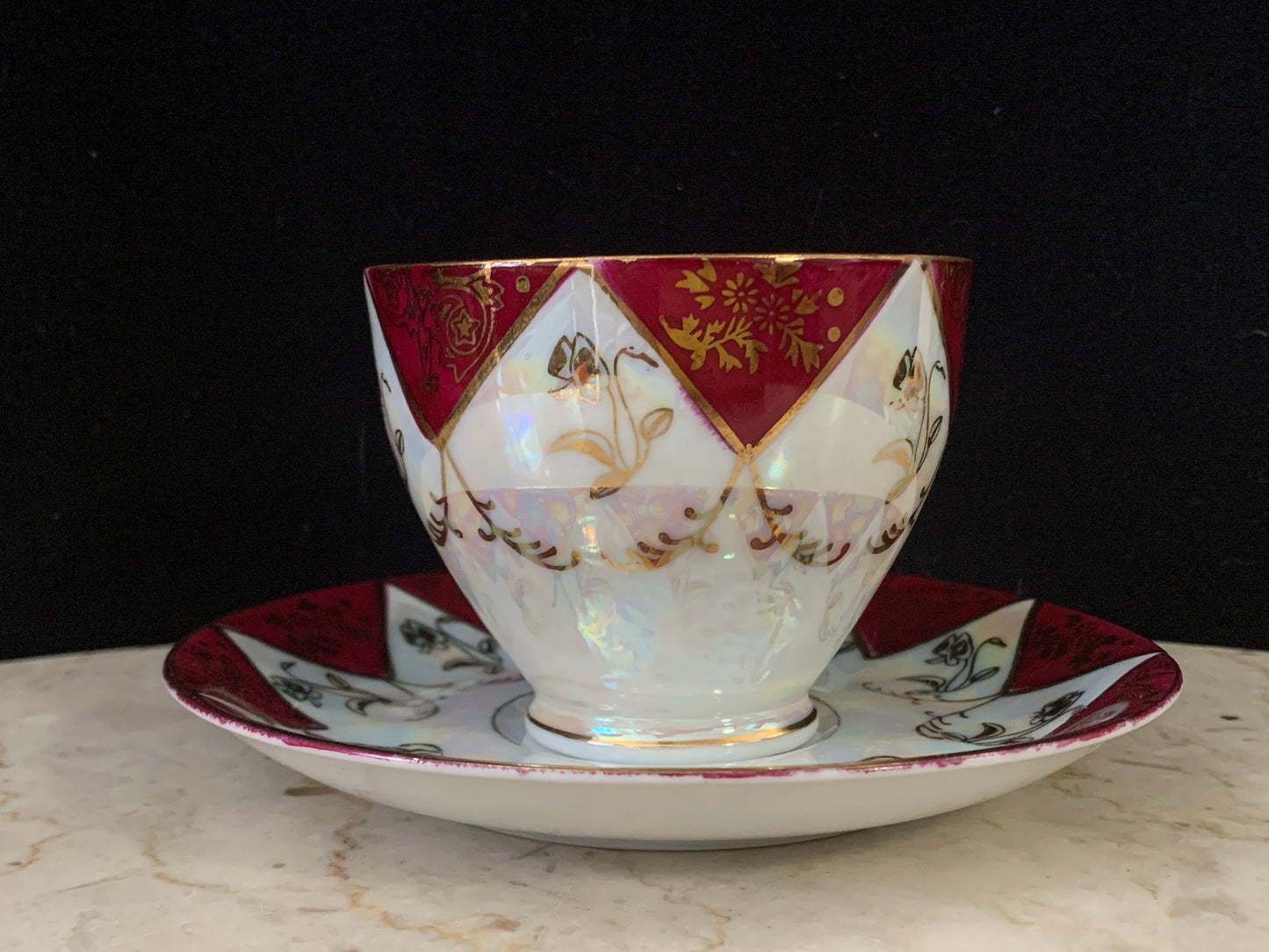 Burgundy Luster Ware Tea Cup and Saucer Made in Japan