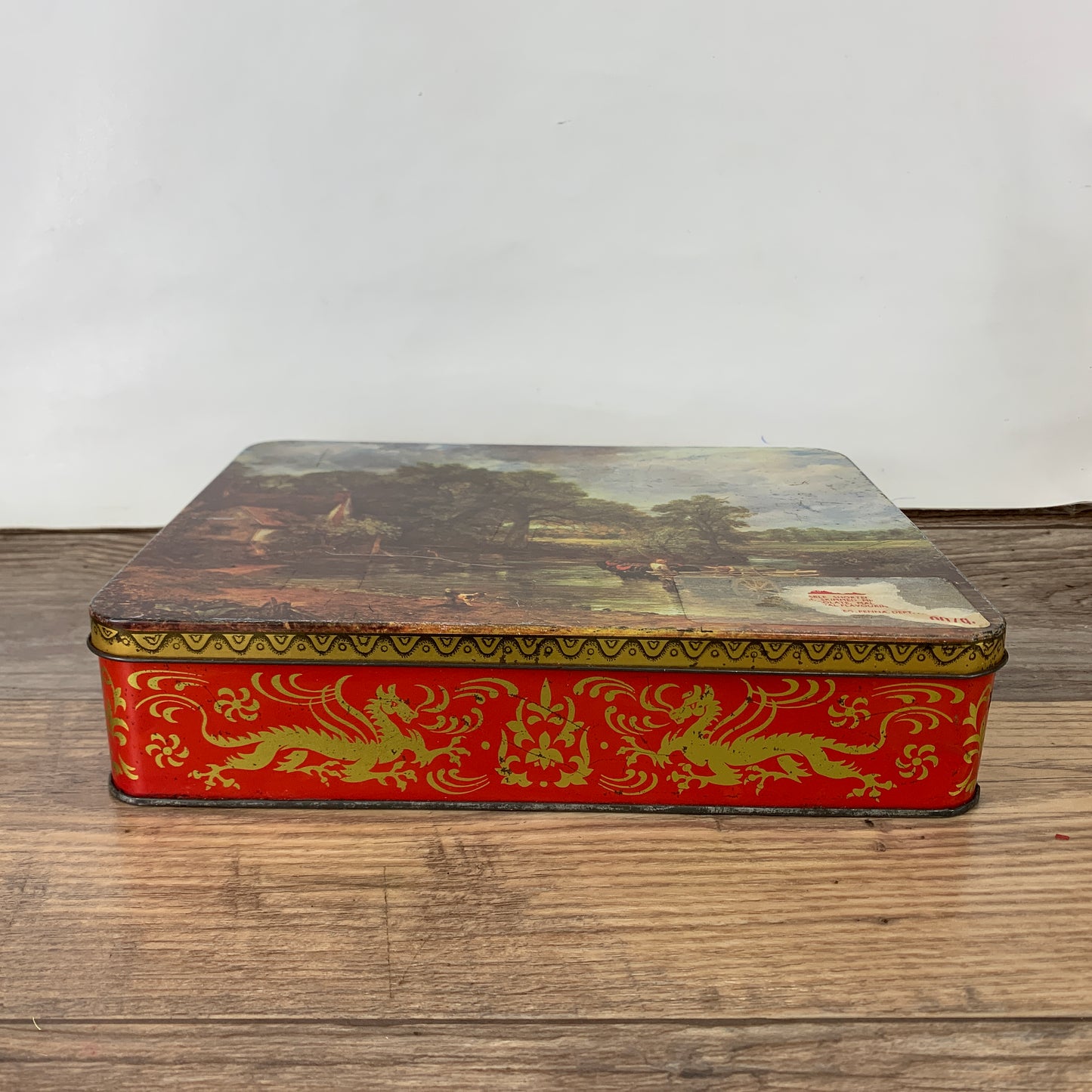 The Hay Wain English Countryside Landscape Painting on a Cookie Tin by Elkes Cookies