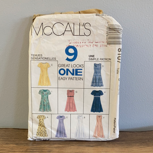 Misses Vintage Sewing Pattern Short Sleeve Dress 9 Ways Size 8 to 12 McCalls 8107