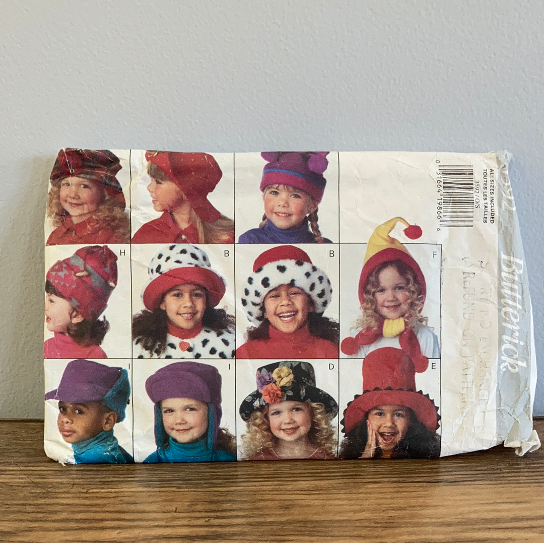 Children's Hats Winter Toque Sunhat Novelty Hat Sewing Pattern Size S to L Butterick 3592