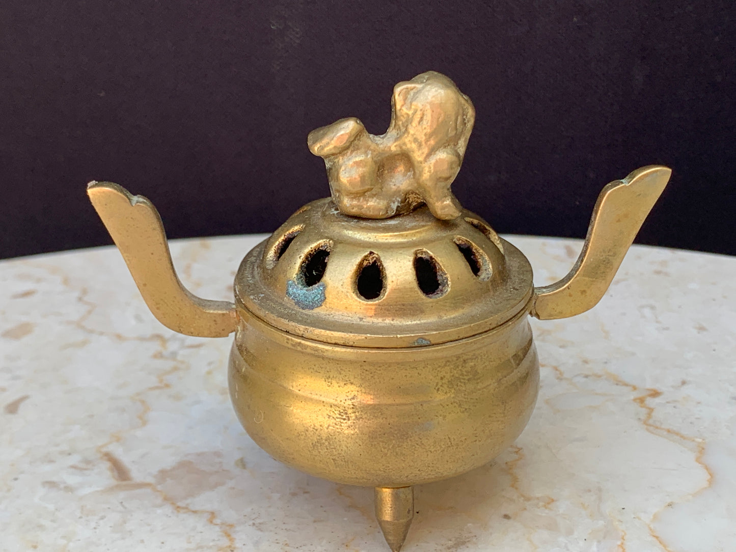 Vintage Brass Incense Burner with Foo Dog on the Lid