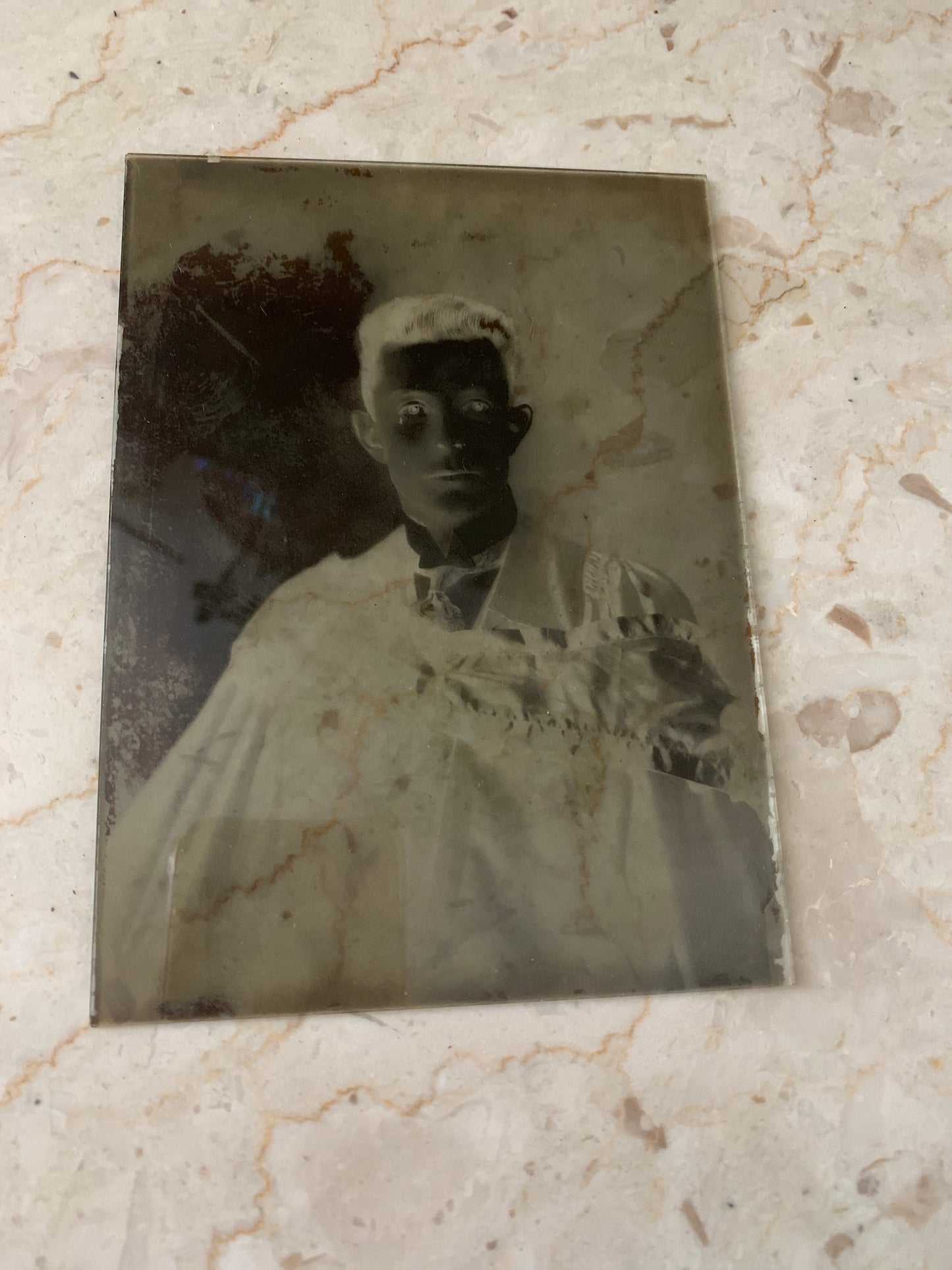 Antique Glass Photo Negative Dry Plate Young Man Graduation Photo