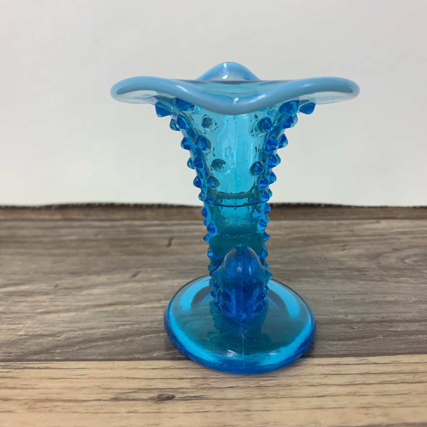Blue Hobnail Horn of Plenty Cornucopia Fenton Glass Blue Opalescent