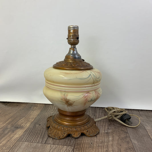 Antique Custard Glass Lamp with Cast Metal Base