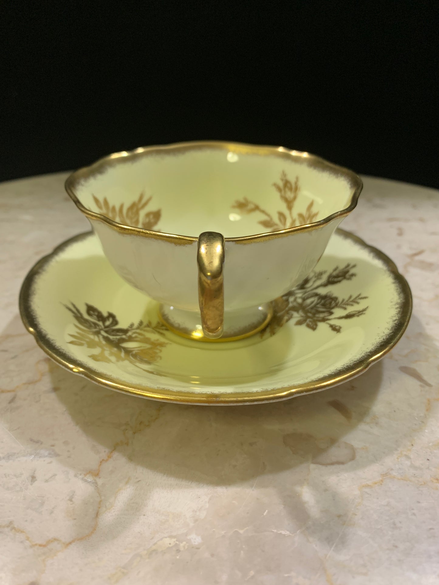 Yellow and Gold Vintage Tea Cup Paragon Wide Mouth Teacup and Saucer