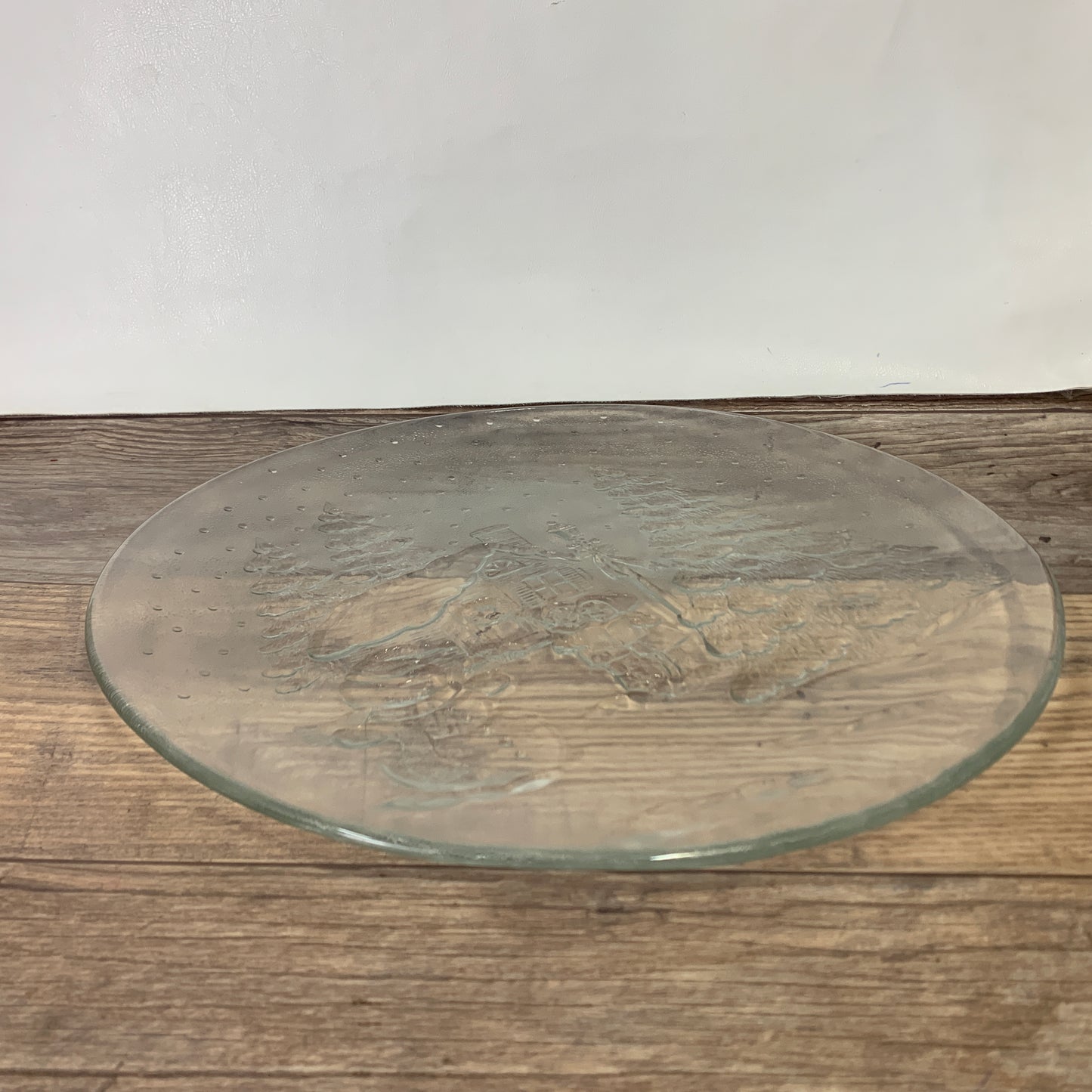 Large Glass Christmas Platter, Clear Glass Tray with Christmas Scene
