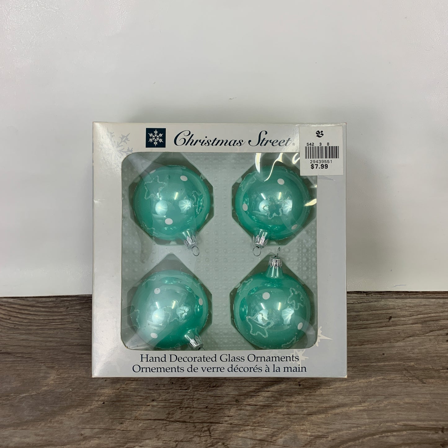 Teal Hand Decorated Glass Christmas Ornaments