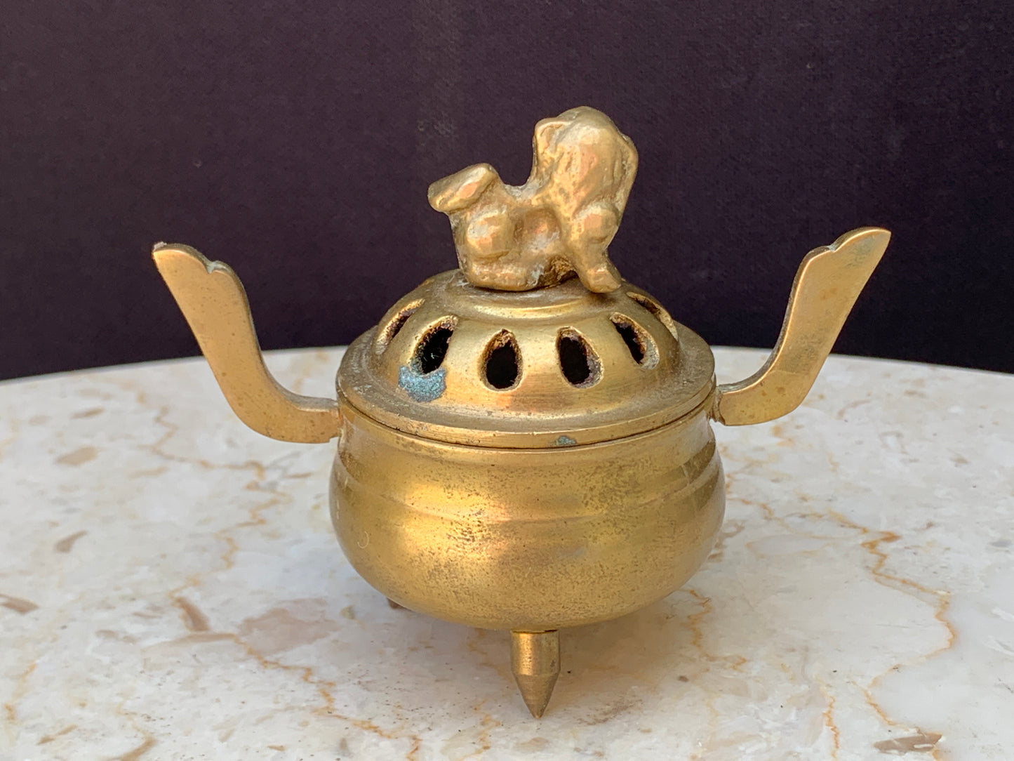 Vintage Brass Incense Burner with Foo Dog on the Lid