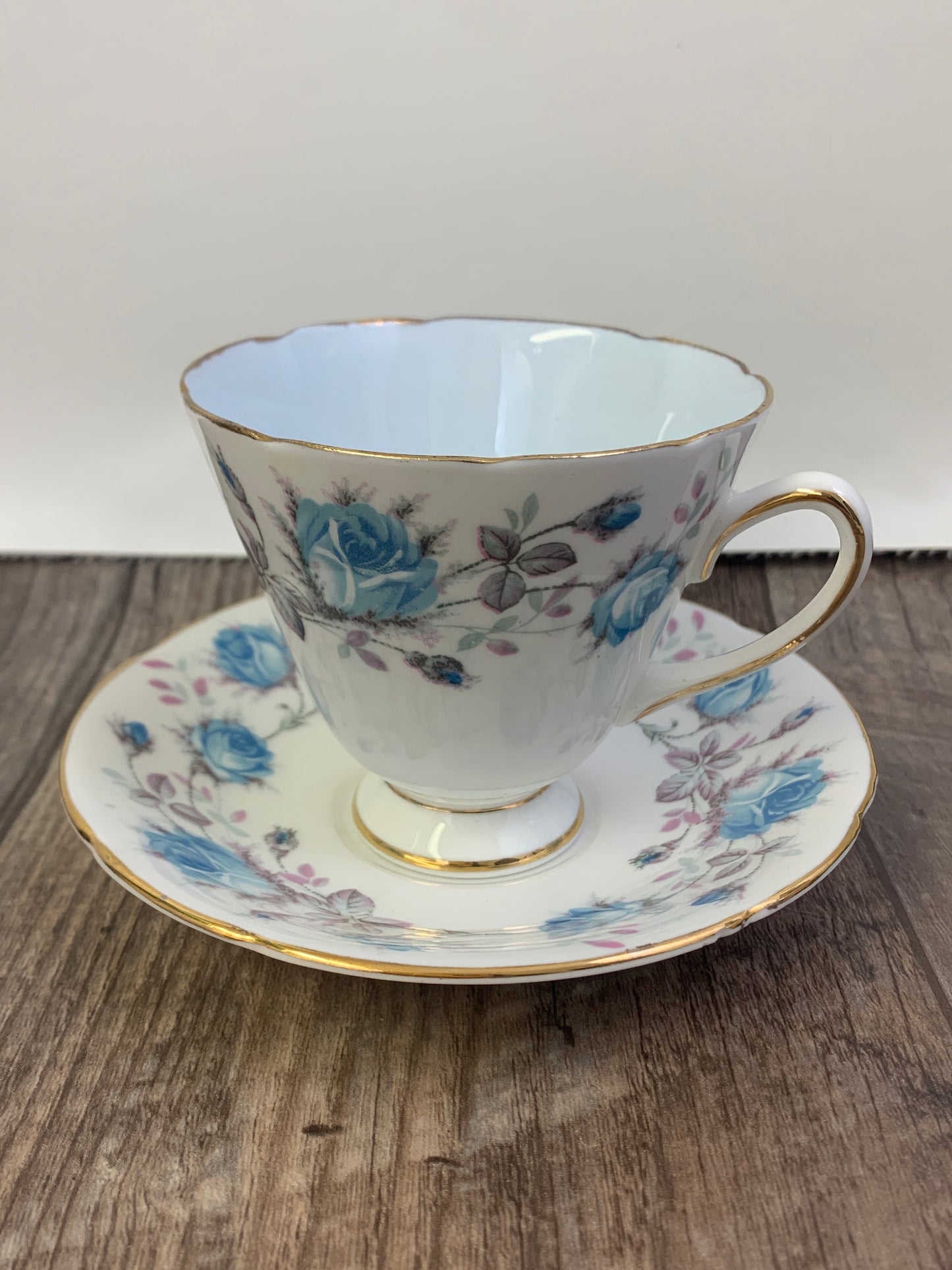 Vintage Teacup with Blue Floral Pattern Blue Inner Cup Mothers Day Gifts Vintage English Tea Cups