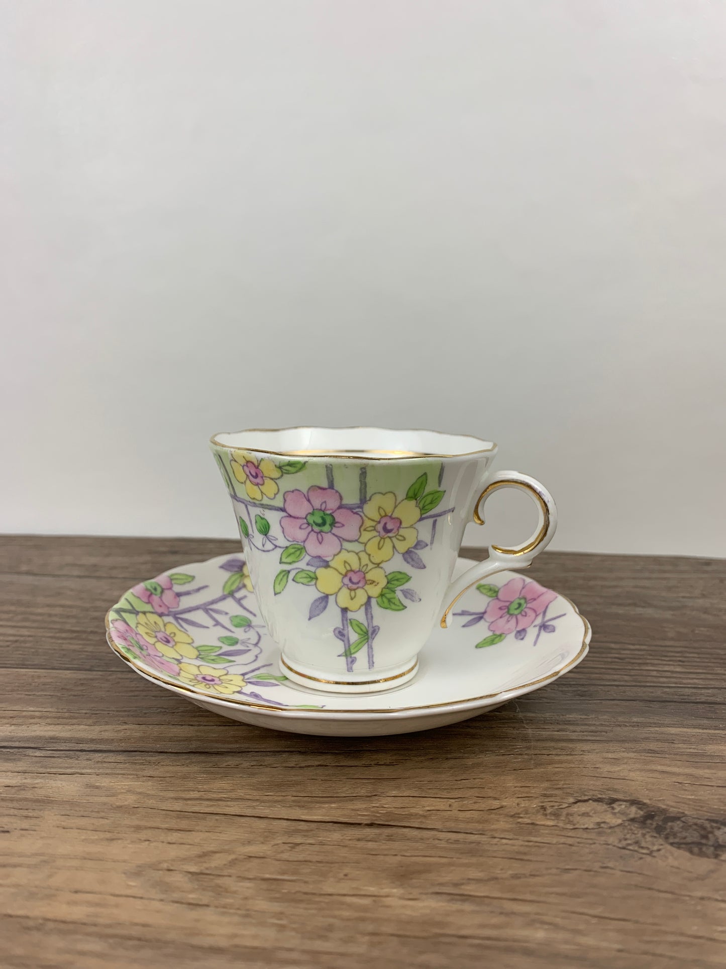 Pink and Yellow Floral Tea Cup Colclough China Vintage Teacup