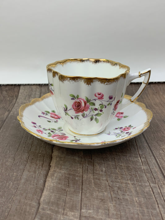 Vintage Floral Teacup and Saucer Pink Flowers Gold Trim Dainty Shape Vintage Gifts