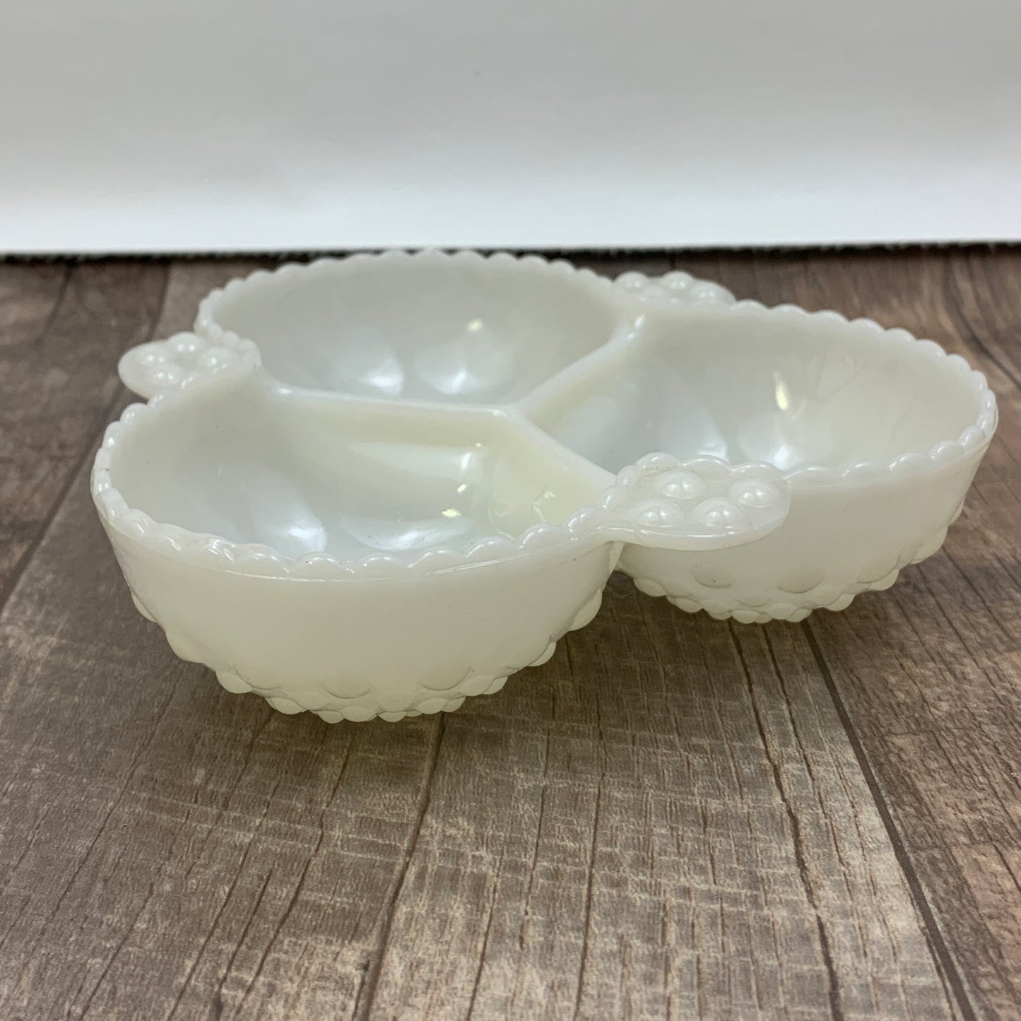 Vintage Milk Glass Nut Dish 3 Part Hobnail Dish Relish Dish