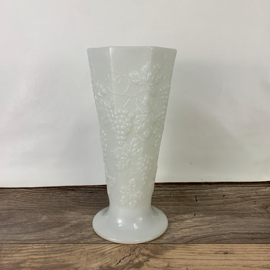 Milk Glass Vase with Raised Grape Pattern Vintage Farmhouse Milk Glass Tall Vase