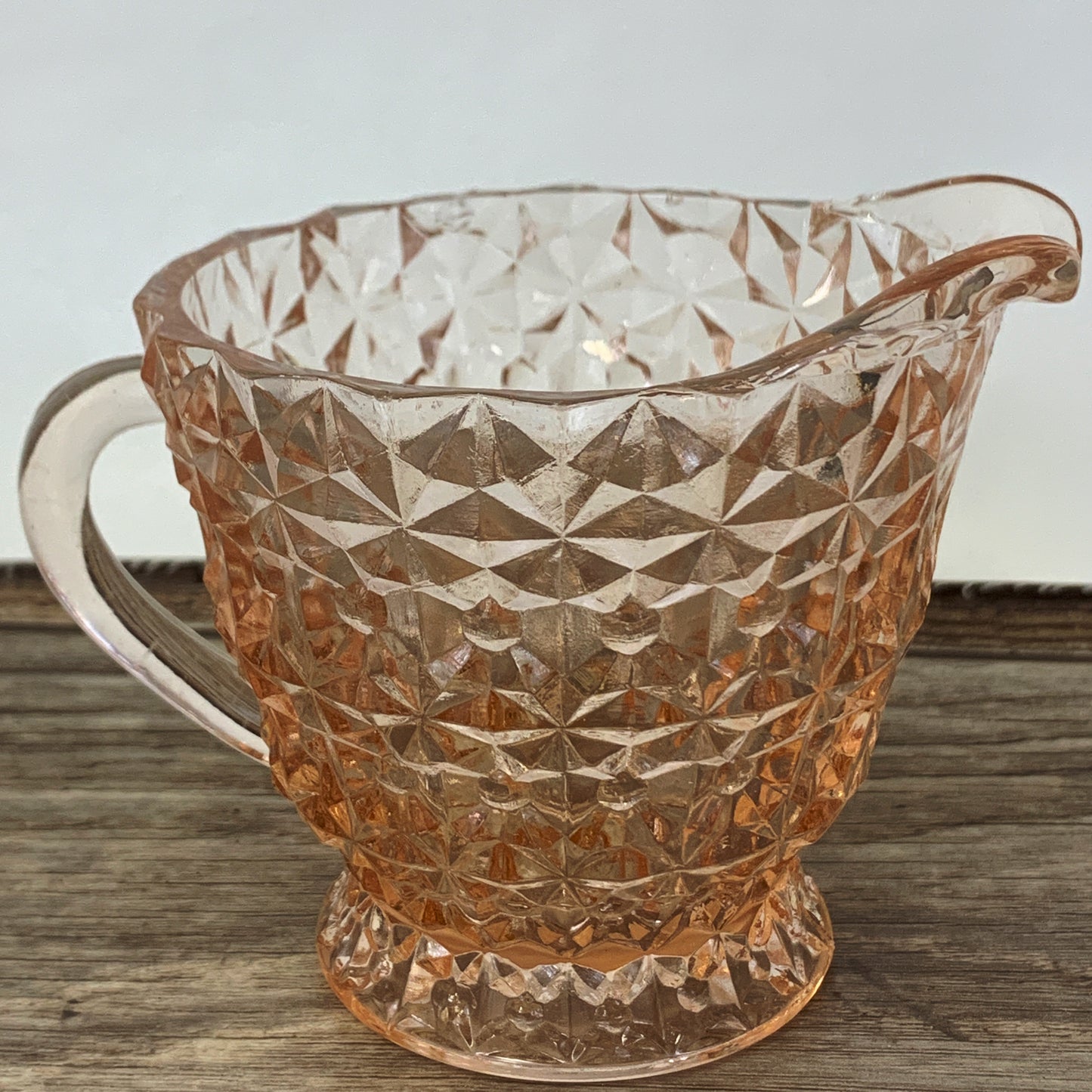 Pink Depression Glass Cream Pitcher, Jeanette Glass Buttons and Bows, Jeanette Glass Holiday Pattern