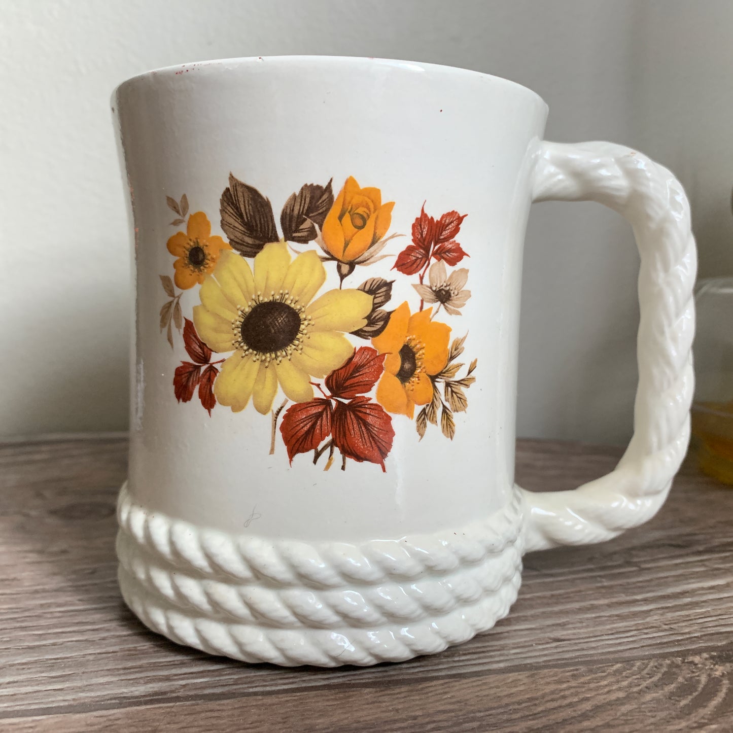 Vintage Ceramic Mug with Earth Tone Floral Pattern