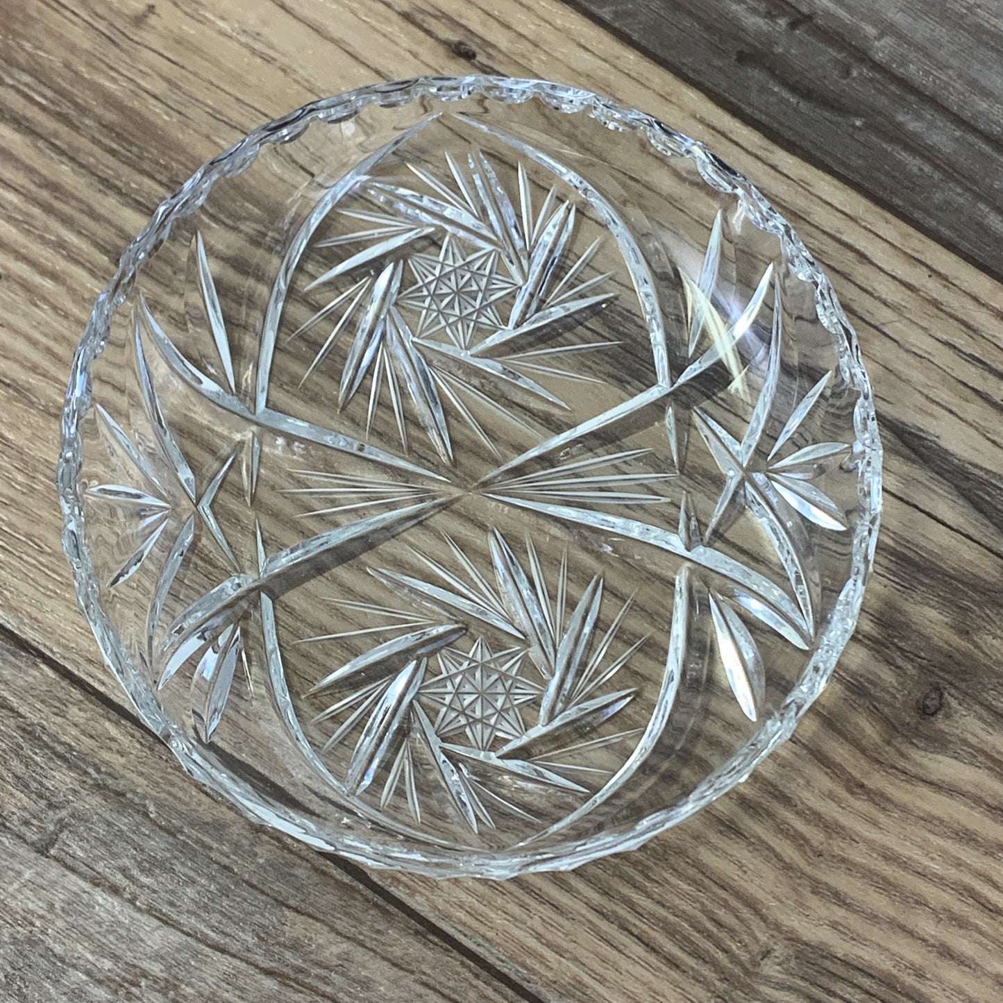 Vintage Crystal Pin Dish with Star and Pinwheel Pattern