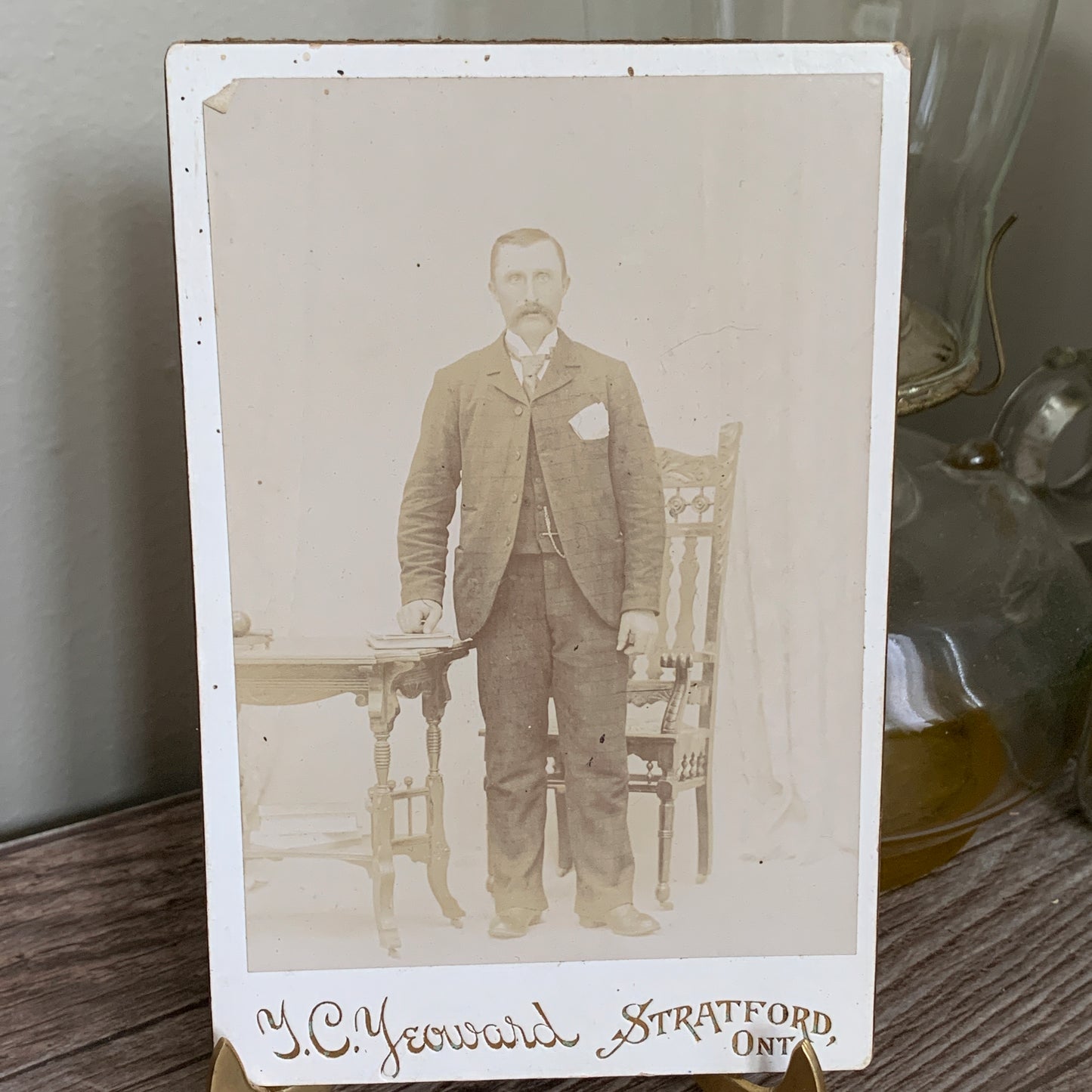 Cabinet Card Photo, Gentleman in a Suit, Antique Black and White Photo, YC Yeoman Stratford, Ontario, Canada