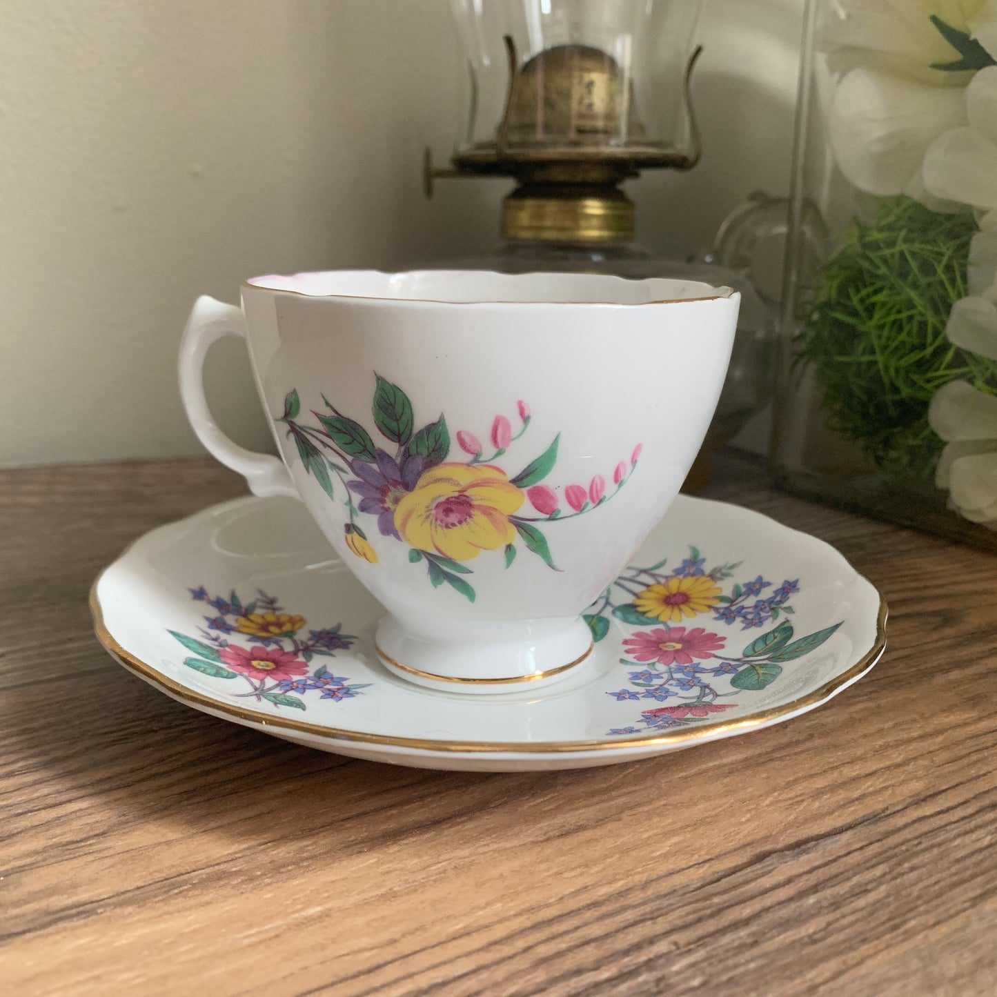 Mismatch Teacup Colourful Floral Tea Cup Pink and Yellow Spring Flowers