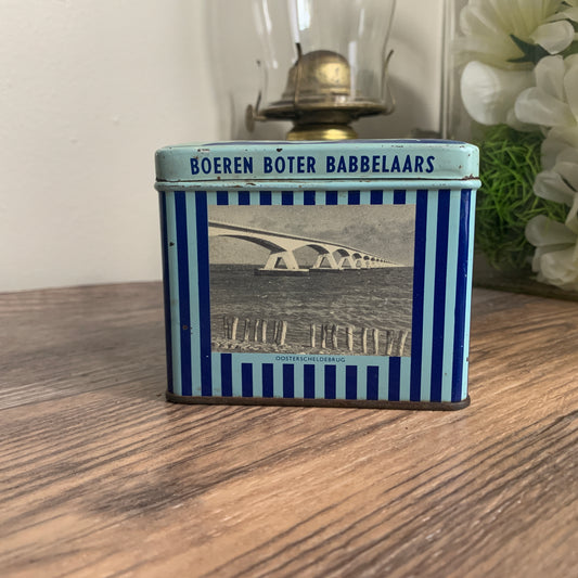 Blue and White Vintage Chocolate Tin, Dutch Vintage Tin